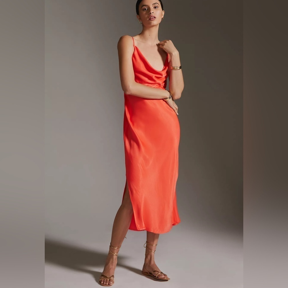 ANTHROPOLOGIE “Elyse” Slip Dress Burnt Orange Size Small